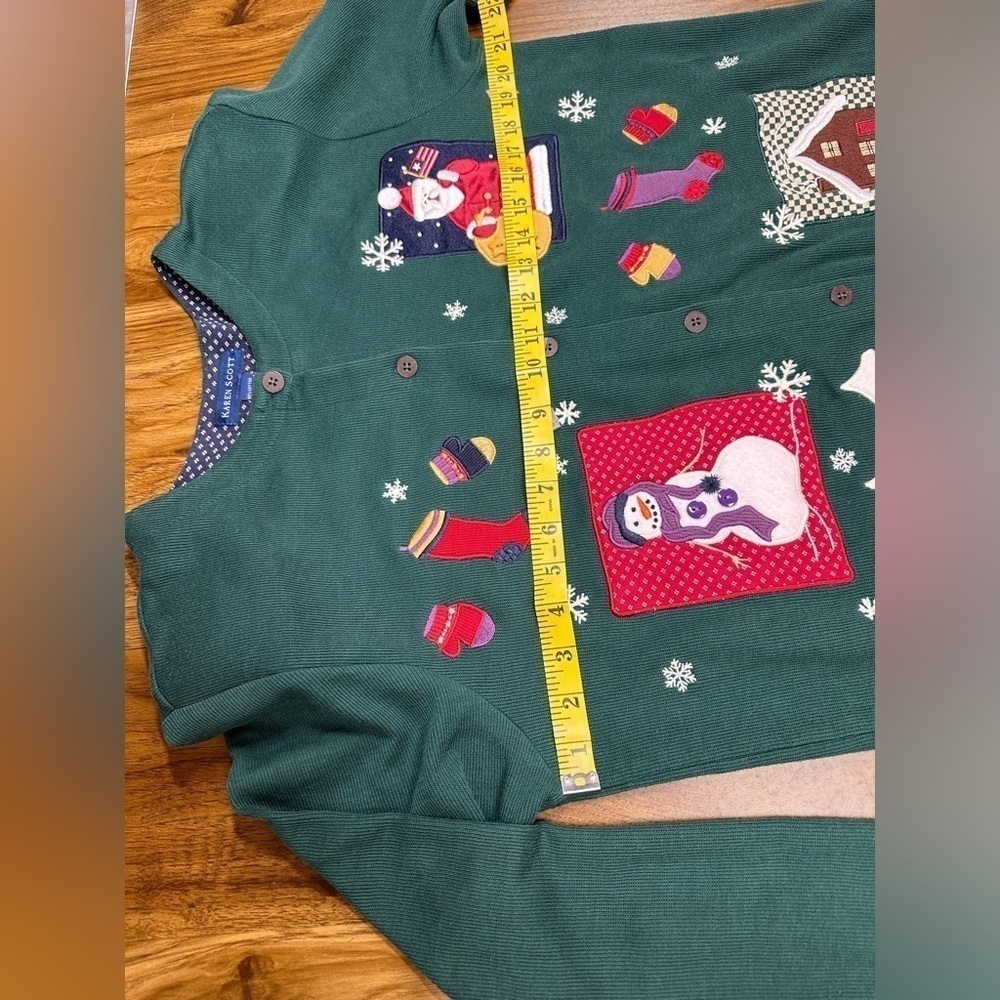 Vintage Karen Scott Green Christmas Sweater Embroidered & Appliquéd Women’s Sz M - Picture 4 of 10